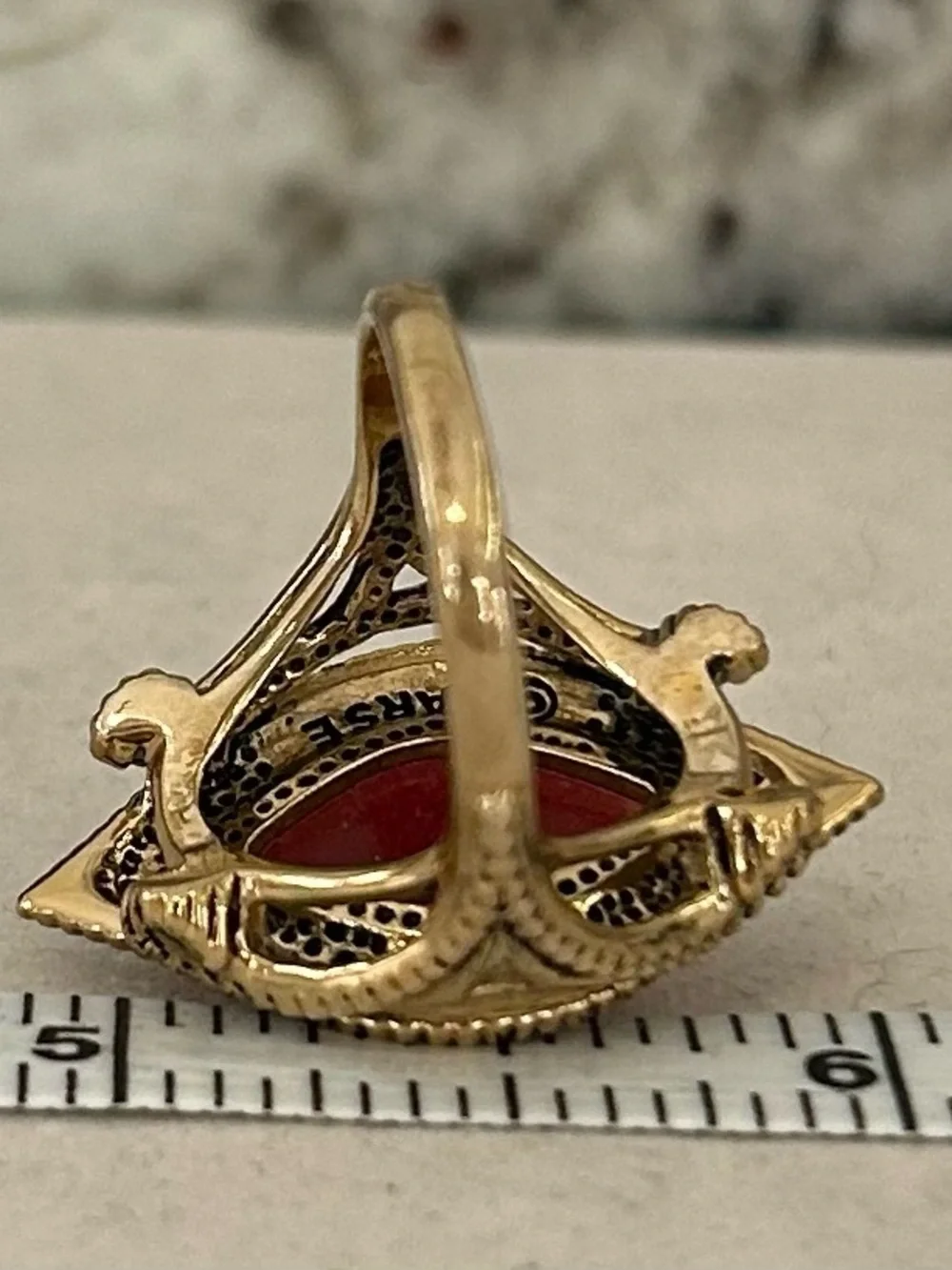 Barse BronzeRing with Deep Red Marquise Stone